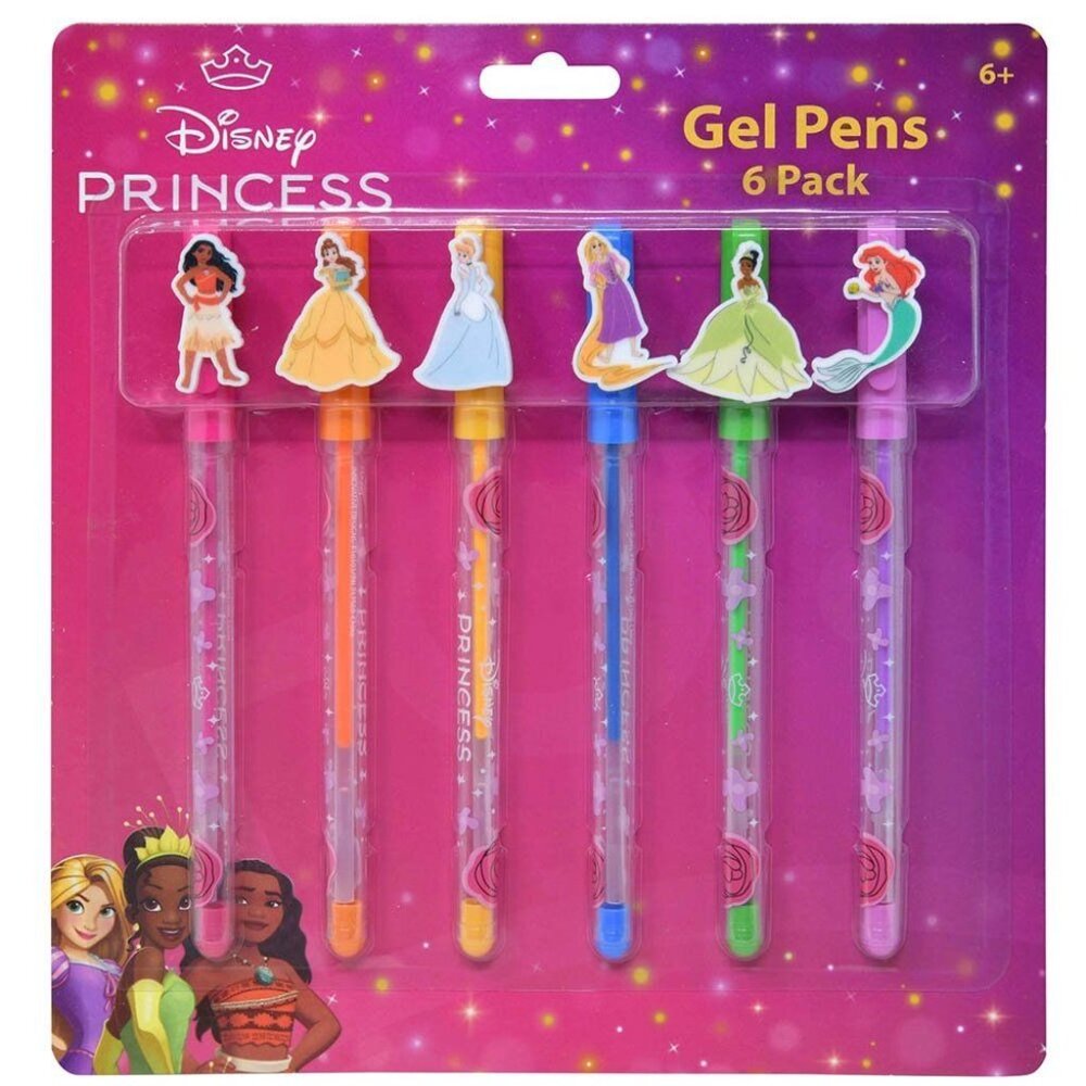 Disney Princess Gel Pens 6 Pack With Character Toppers